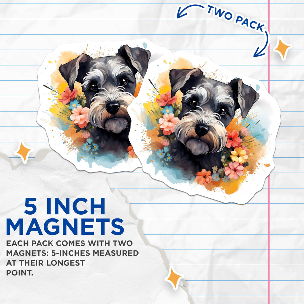 (2 Pack) Schnauzer Dog Magnets - Floral Pet Art - Dog Mom Accessories - 5 Inches On Longest Side - Thick Durable Magnet - Made in USA - MAG28797