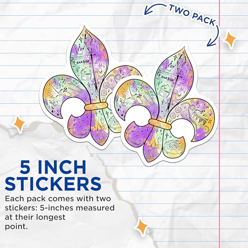 (2 Pack) New Orleans Culture Stickers - Fleur de Lis Stickers - Colorful Mardi Gras Stickers - 5" On Longest Side - Sticks to Smooth Flat Surfaces - Made in USA - BMCS3995