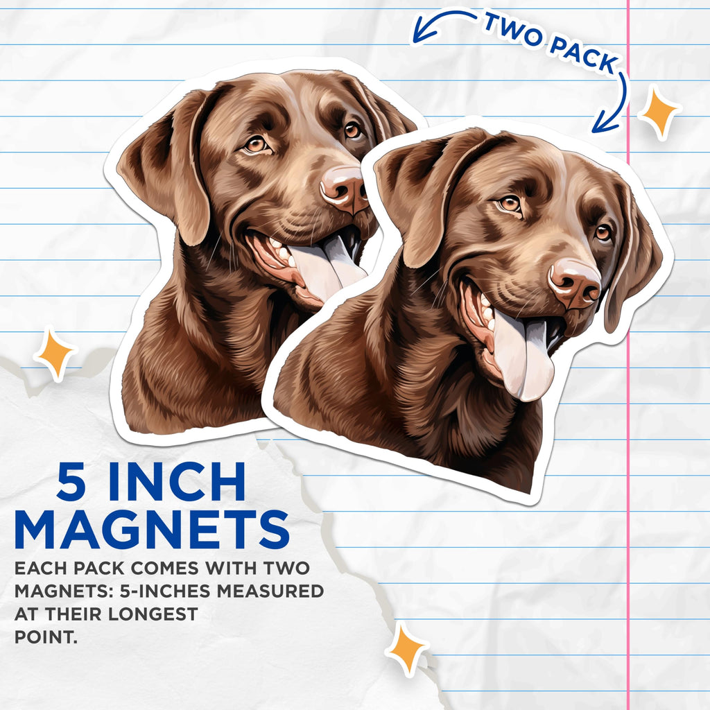 (2 Pack) Chocolate Lab Magnets - Labrador Retriever Decor - Dog Lover Refrigerator Art - 5 Inches On Longest Side - Thick Durable Magnet - Made in USA - MAG29197