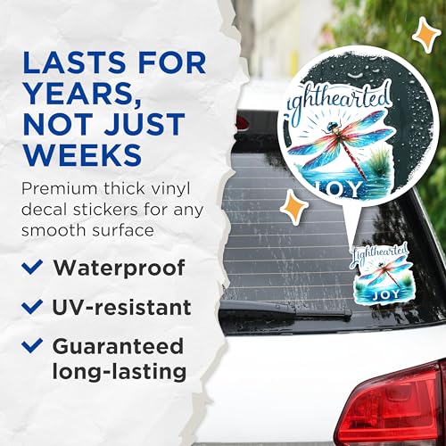 (2 Pack) Lighthearted Joy Stickers - Dragonfly Art Stickers - Inspirational Quote Stickers for Decor and Craft - 5" On Longest Side - Sticks to Any Smooth Flat Surface - Made in USA - BMCS2687