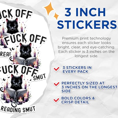 (3 Pack) Smut Reading Cat Decals - Funny Feline Reader - Sarcastic Laptop Stickers - 3 Inches On Longest Side - Easy Peel & Apply - Made in USA - 3MCS1392