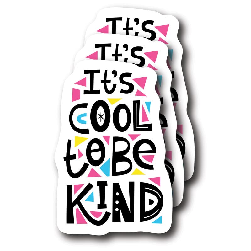 It's Cool to Be Kind Sticker - 3 Pack - Cool Retro Positive Automotive Decal Kindness Positivity - Vinyl Sticker for Car - 4 Inch - Made in USA - FBABMCS010