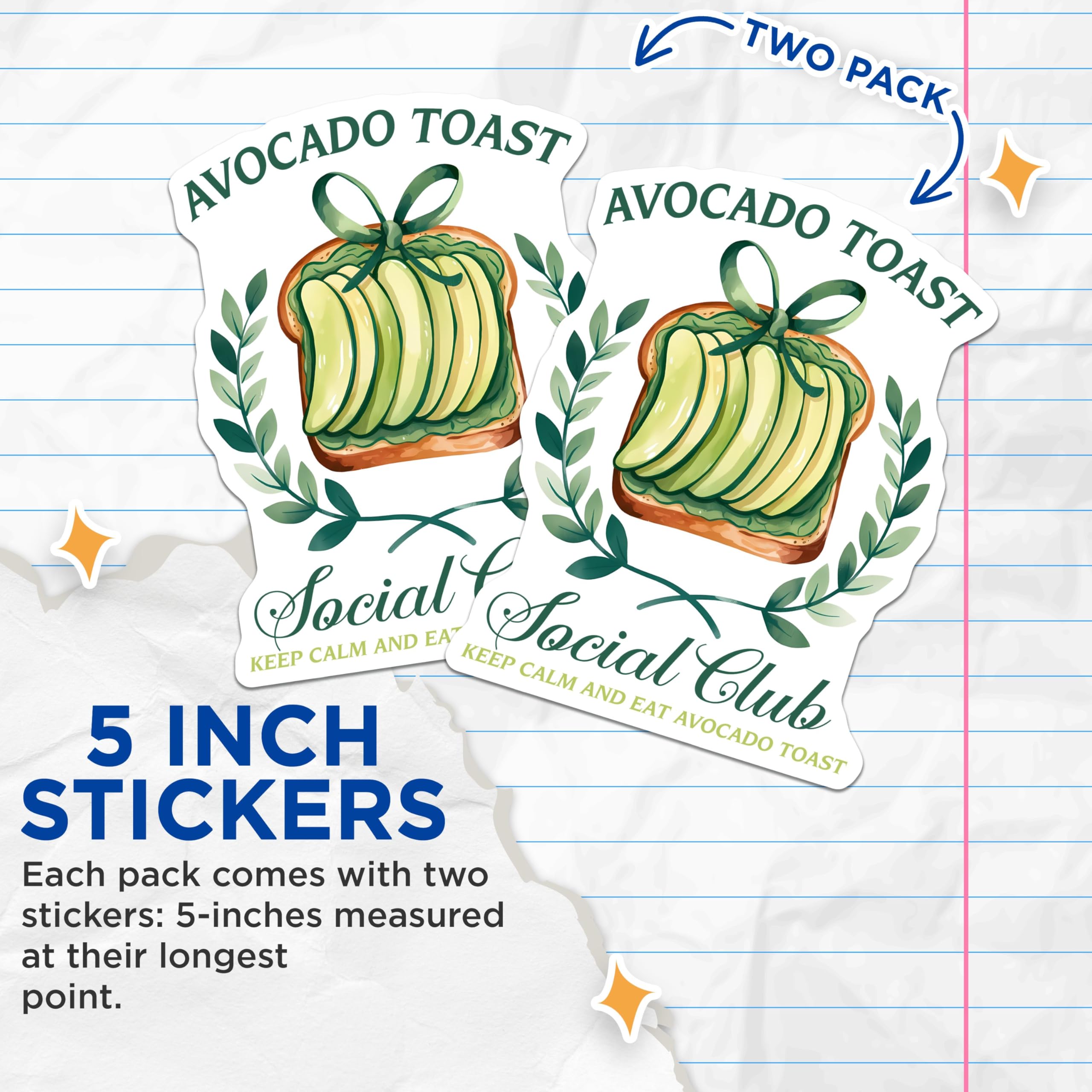 (2 Pack) Avocado Toast Stickers - 5" On Longest Side - Sticks to Smooth Flat Surfaces - Made in USA - BMCS8380 - BMCS8380