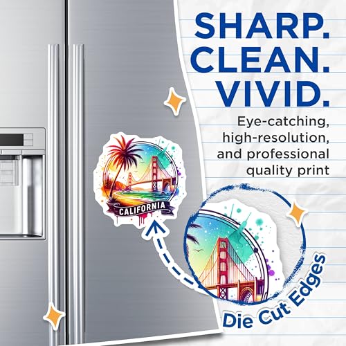 (2 Pack) California State Magnets - Golden Gate Bridge - Colorful Palm Tree Coastal Art - 5" On Longest Side - for Cars, Fridges, Toolboxes - Made in USA - MAG6906