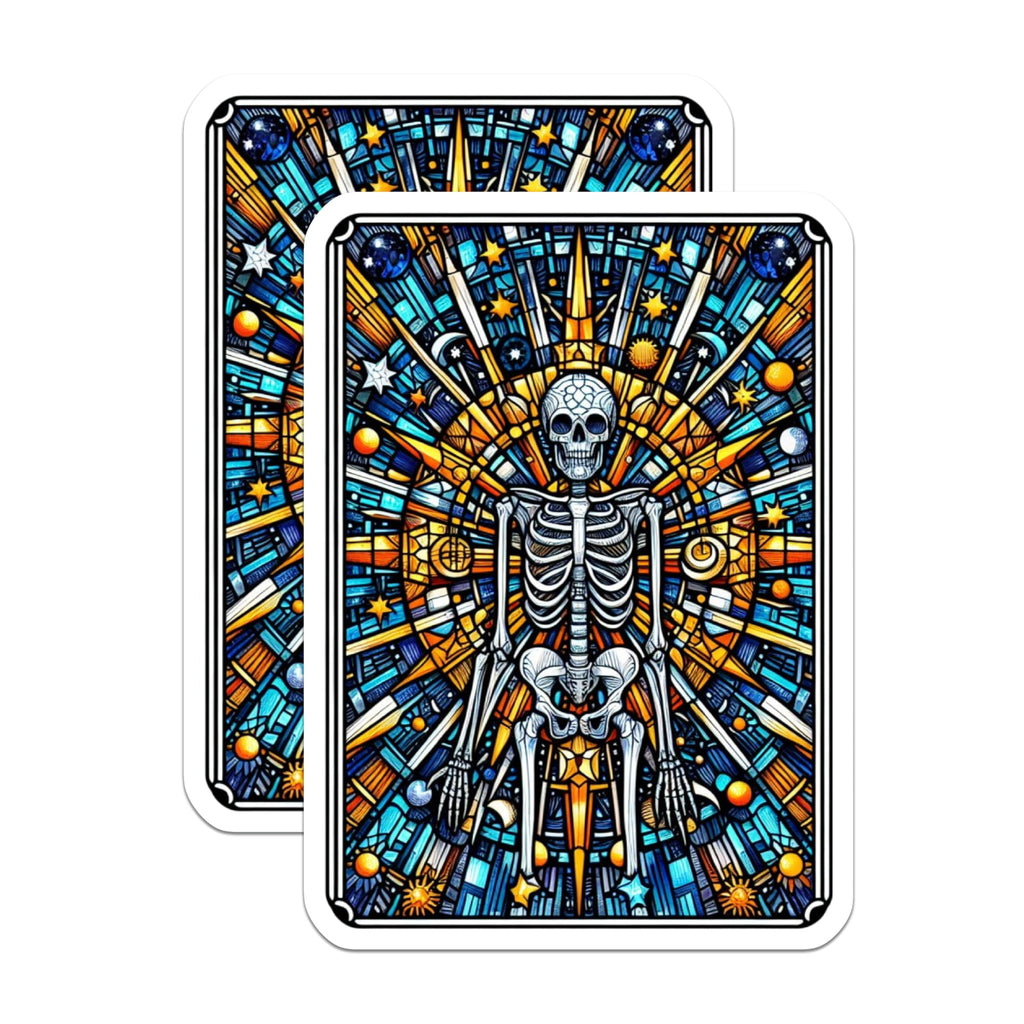 (2 Pack) Stained Glass Skeleton Magnets - Cosmic Celestial Tarot Card Artwork - Mystical Occult Spiritual Decor Aesthetic - 5 Inches On Longest Side - Thick Durable Magnet - Made in USA - MAG21301