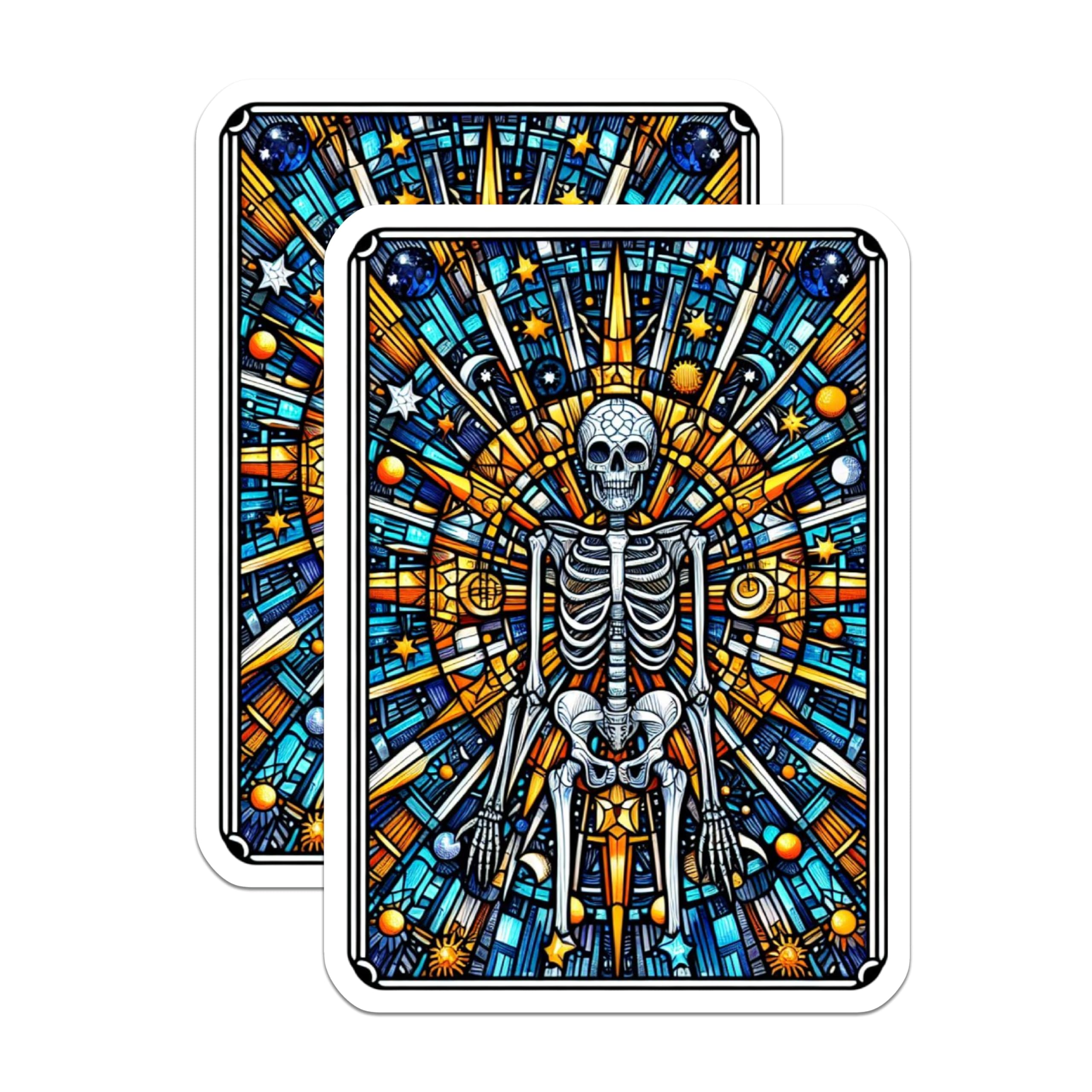 (2 Pack) Stained Glass Skeleton Magnets - Cosmic Celestial Tarot Card Artwork - Mystical Occult Spiritual Decor Aesthetic - 5 Inches On Longest Side - Thick Durable Magnet - Made in USA - MAG21301