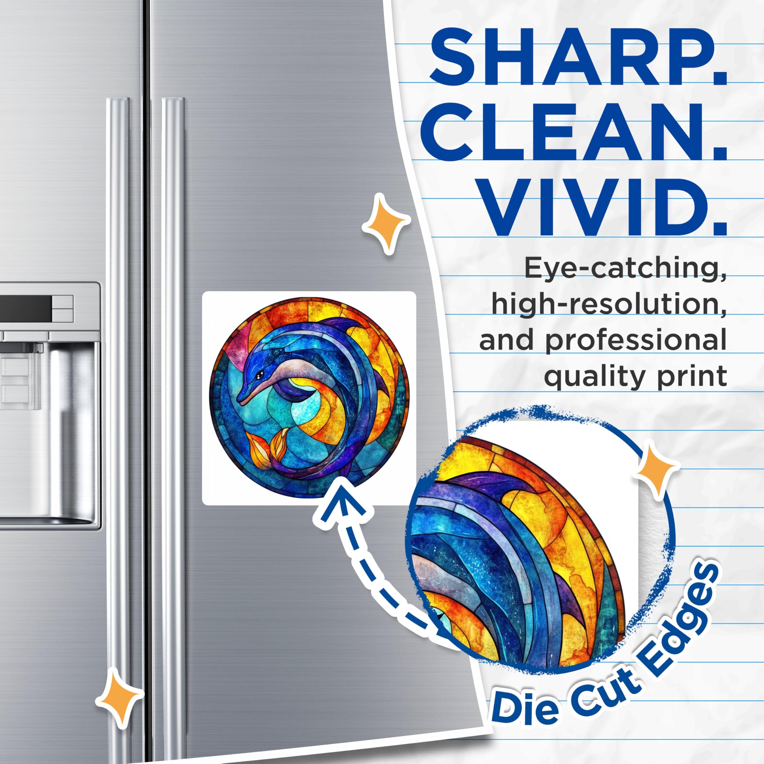 (2 Pack) Stained Glass Dolphin Magnets - Ocean Animal Decor - Spiritual Art Fridge Accent - 5 Inches On Longest Side - Thick Durable Magnet - Made in USA - MAG28078