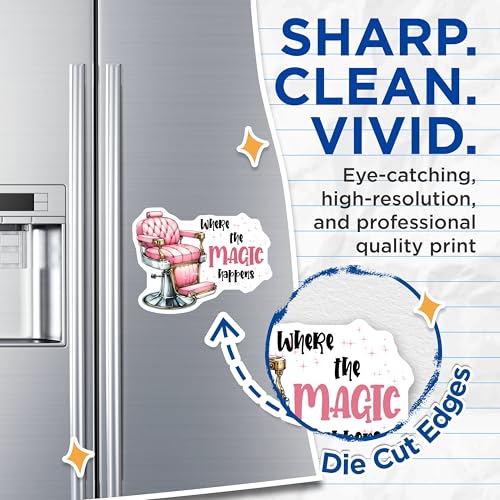 (2 Pack) Where The Magic Happens Magnets - Hair Salon Decor - Barber Shop Art - Beauty Parlor Accessory - 5" On Longest Side - for Cars, Fridges, Toolboxes - Made in USA - MAG7579