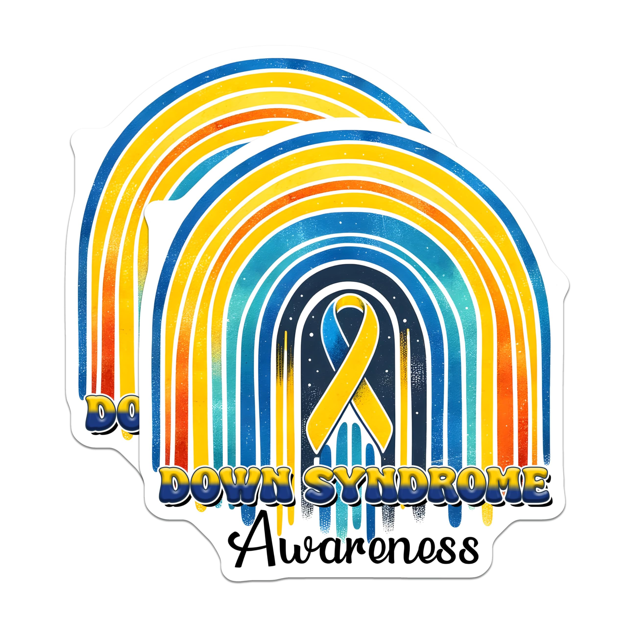 (2 Pack) Down Syndrome Awareness Magnets - Rainbow Ribbon Design - Support Inclusion and Acceptance - 5" On Longest Side - for Cars, Fridges, Toolboxes - Made in USA - MAG8205