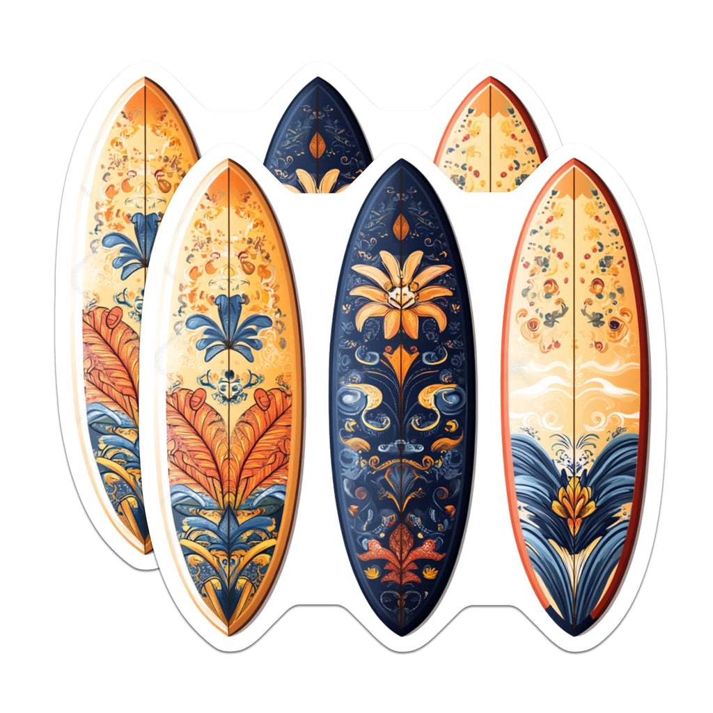 (2 Pack) Ornate Surfboard Magnets - Bohemian Floral Pattern - Abstract Coastal Decor - Beach House Art - 5 Inches On Longest Side - Thick Durable Magnet - Made in USA - MAG23967