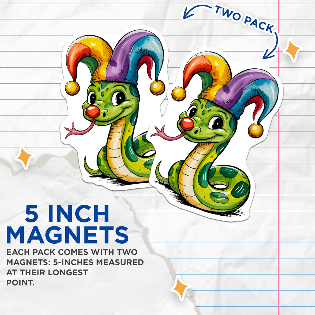 (2 Pack) Snake Magnets - Cartoon Reptile- Whimsical Animals Home Decor - 5" On Longest Side - Premium Magnet - for Cars, Refrigerators, Toolboxes, Lockers - Made in USA - MAG16246