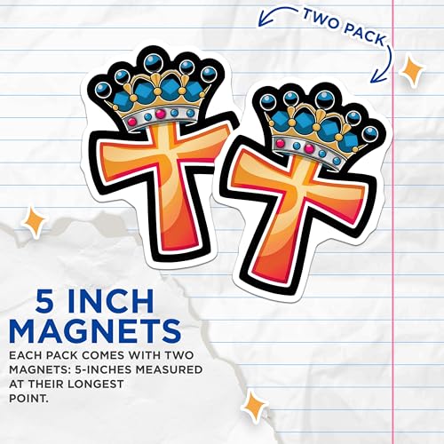 (2 Pack) Religious Crowned Cross Magnets - Christian Symbol - Inspirational Decor - Faith-Based Magnet - 5" On Longest Side - for Cars, Fridges, Toolboxes - Made in USA - MAG5614
