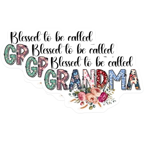 (3 Pack) Blessed Grandma Decals - Floral Letters - Grandmother Gift Decals - 3 Inches On Longest Side - Easy Peel & Apply - Made in USA - 3MCS7234