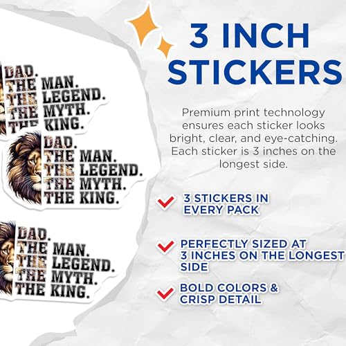 (3 Pack) Dad The Man Decals - Lion King - Father's Day Decal - 3 Inches On Longest Side - Easy Peel & Apply - Made in USA - 3MCS2018
