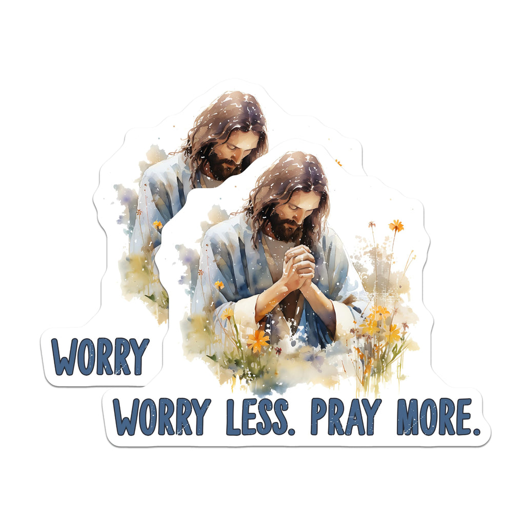 (2 Pack) Jesus Praying Magnets - Christian Faith Decor - Worry Less Pray More Quote - Spiritual Encouragement - 5 Inches On Longest Side - Thick Durable Magnet - Made in USA - MAG27440