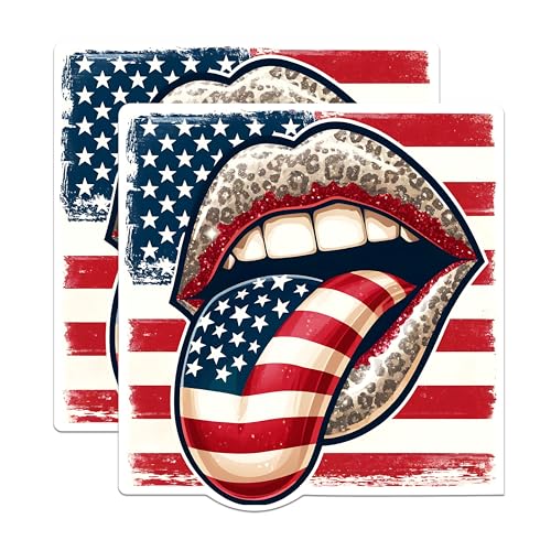(2 Pack) American Flag Lips Magnets - Patriotic Lip Art Magnets - USA Flag Tongue Magnets- 5" On Longest Side - for Fridges, Toolboxes, Cars - Made in USA - MAG2704