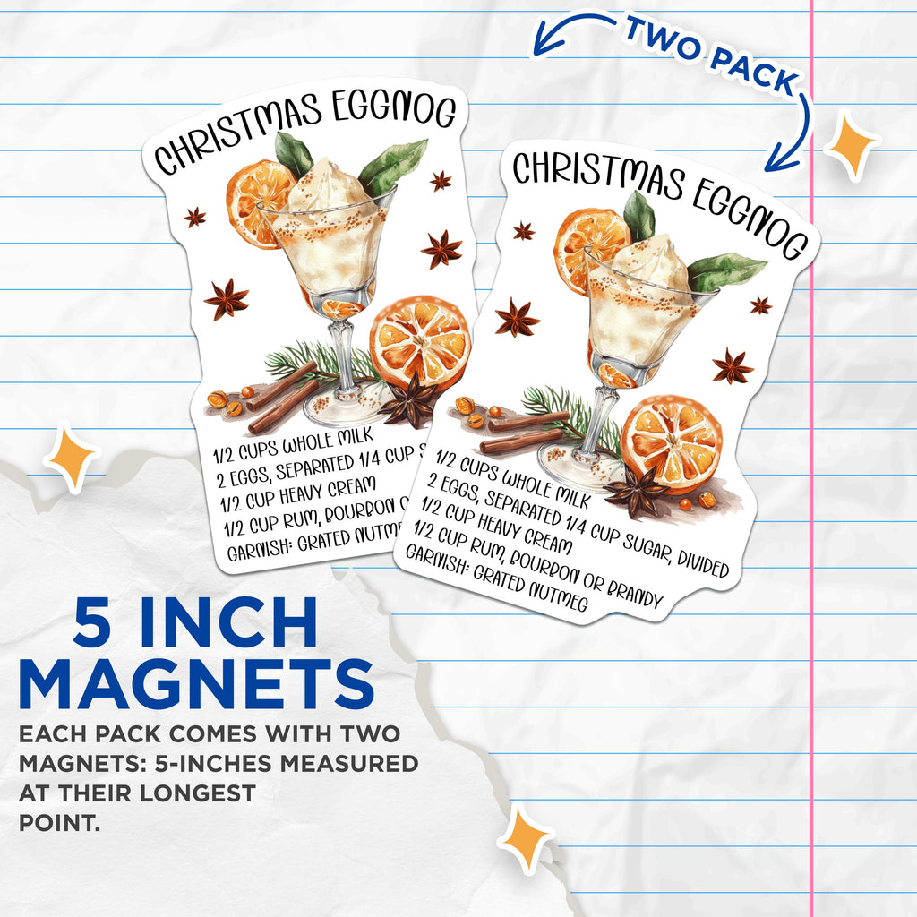 (2 Pack) Christmas Eggnog Recipe Magnets - Holiday Beverage Decor - Winter Kitchen Accessory - 5 Inches On Longest Side - Thick Durable Magnet - Made in USA - MAG36361