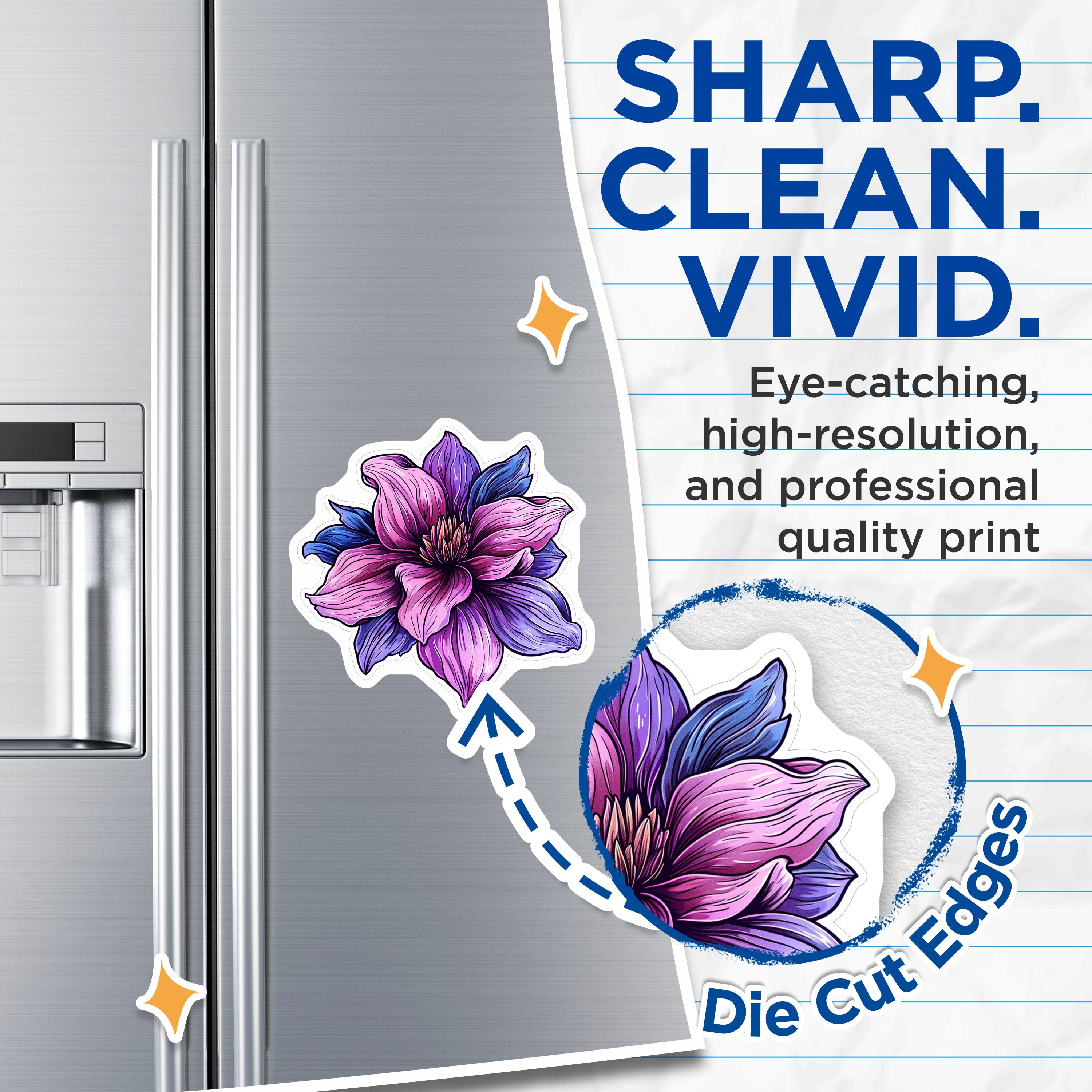 (2 Pack) Vibrant Flower Magnets - Artistic Botanical Art Decor - Whimsical Floral Refrigerator Magnets - 5 Inches On Longest Side - Thick Durable Magnet - Made in USA - MAG39936
