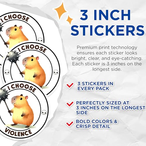 (3 Pack) Capybara Decals - Choose Violence - Funny Animal Sticker - 3 Inches On Longest Side - Easy Peel & Apply - Made in USA - 3MCS2035