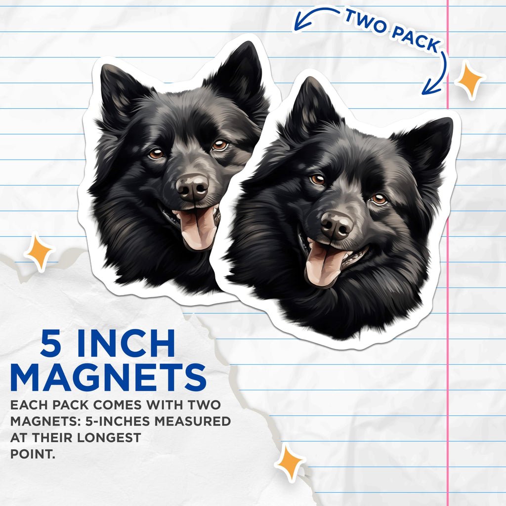 (2 Pack) Black German Shepherd Magnets - Happy Dog Lover - Animal Art Refrigerator - 5 Inches On Longest Side - Thick Durable Magnet - Made in USA - MAG28174