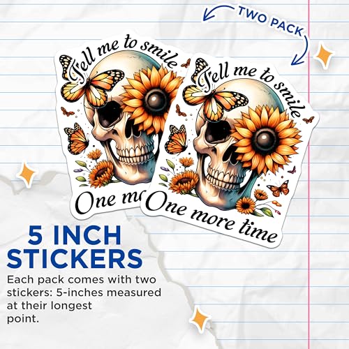 (2 Pack) Skull Sunflower Stickers - Butterfly Gothic - Inspirational Decal - 5" On Longest Side - Sticks to Smooth Flat Surfaces - Made in USA - BMCS7383