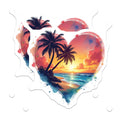 (2 Pack) Beach Sunset Heart Magnets - Tropical Palm Tree Scene - Ocean Waves Beach Decor - 5 Inches On Longest Side - Thick Durable Magnet - Made in USA - MAG24681