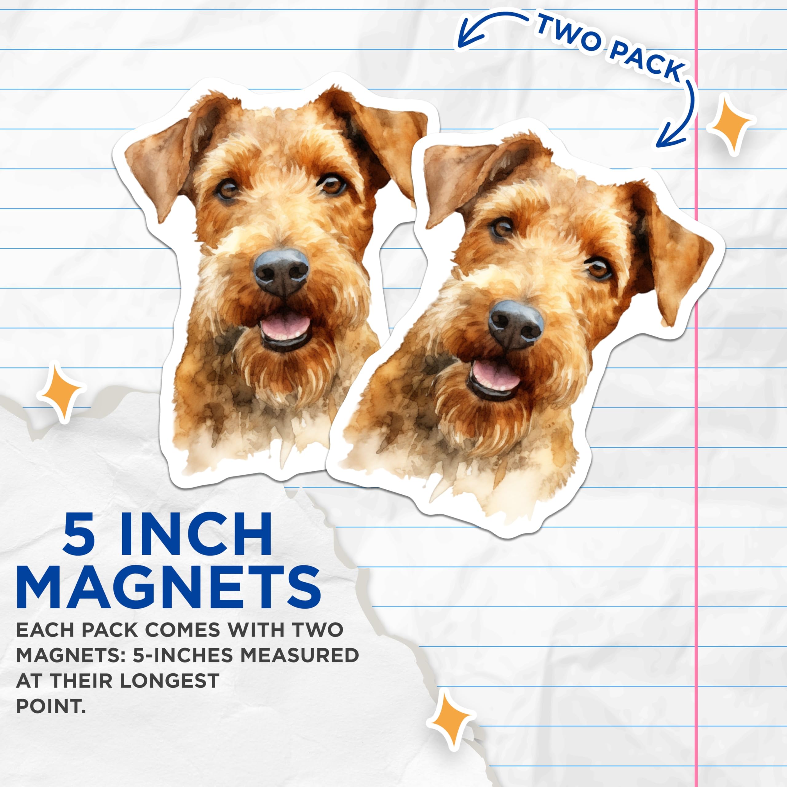 (2 Pack) Irish Terrier Dog Magnets - Watercolor Pet Art Decor - Dog Mom Fridge Magnets - Unique Animal Lover - 5 Inches On Longest Side - Thick Durable Magnet - Made in USA - MAG29667