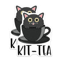 (2 Pack) Cute Cat Stickers - Funny Kit Tea Stickers - Black Cat in Teacup Decal - 5" On Longest Side - Sticks to Smooth Flat Surfaces - Made in USA - BMCS4807