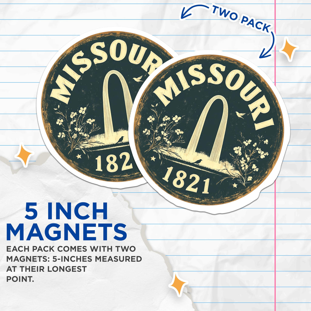 (2 Pack) Missouri Magnets - Gateway Arch Landmark - State Souvenir - Fridge Decor - 5" On Longest Side - Premium Magnet - for Cars, Refrigerators, Toolboxes, Lockers - Made in USA - MAG16242