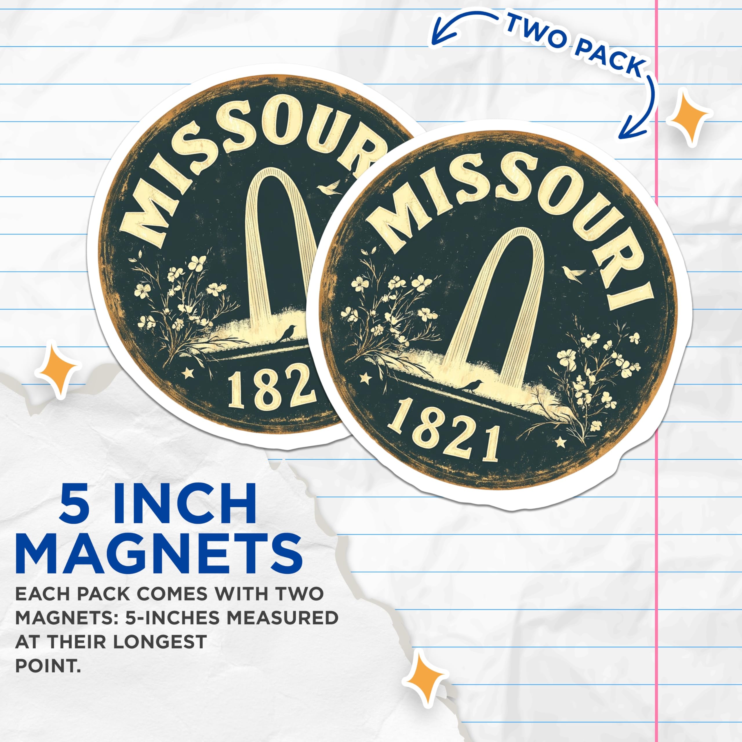 (2 Pack) Missouri Magnets - Gateway Arch Landmark - State Souvenir - Fridge Decor - 5" On Longest Side - Premium Magnet - for Cars, Refrigerators, Toolboxes, Lockers - Made in USA - MAG16242