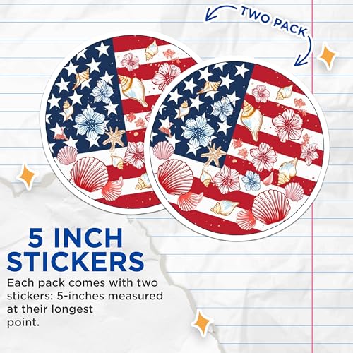 (2 Pack) American Flag Beach Stickers - Ocean Flag Decals - Seaside Theme - 5" On Longest Side - Sticks to Smooth Flat Surfaces - Made in USA - BMCS8982 - BMCS8982