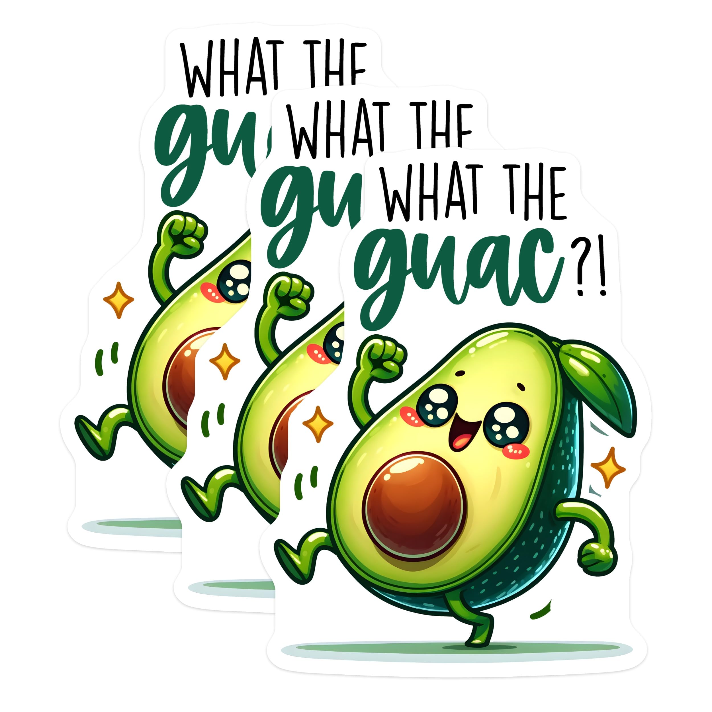 (3 Pack) What The Guac Decals - Funny Avocado Sticker - Trendy Laptop Stickers - 3 Inches On Longest Side - Easy Peel & Apply - Made in USA - 3MCS7555