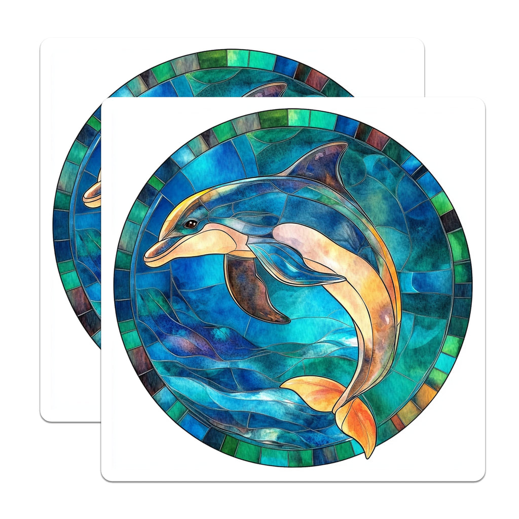 (2 Pack) Stained Glass Dolphin Magnets - Ocean Animal Decor - Marine Life Fridge Art - 5 Inches On Longest Side - Thick Durable Magnet - Made in USA - MAG30554