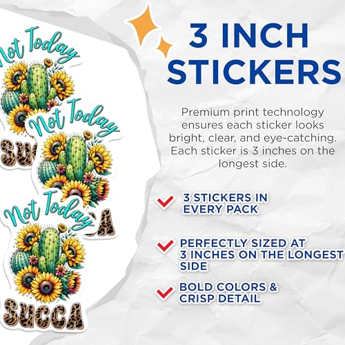 (3 Pack) Cactus Sunflower Decals - Not Today Succas Decal - Leopard Succulents - 3 Inches On Longest Side - Easy Peel & Apply - Made in USA - 3MCS0265