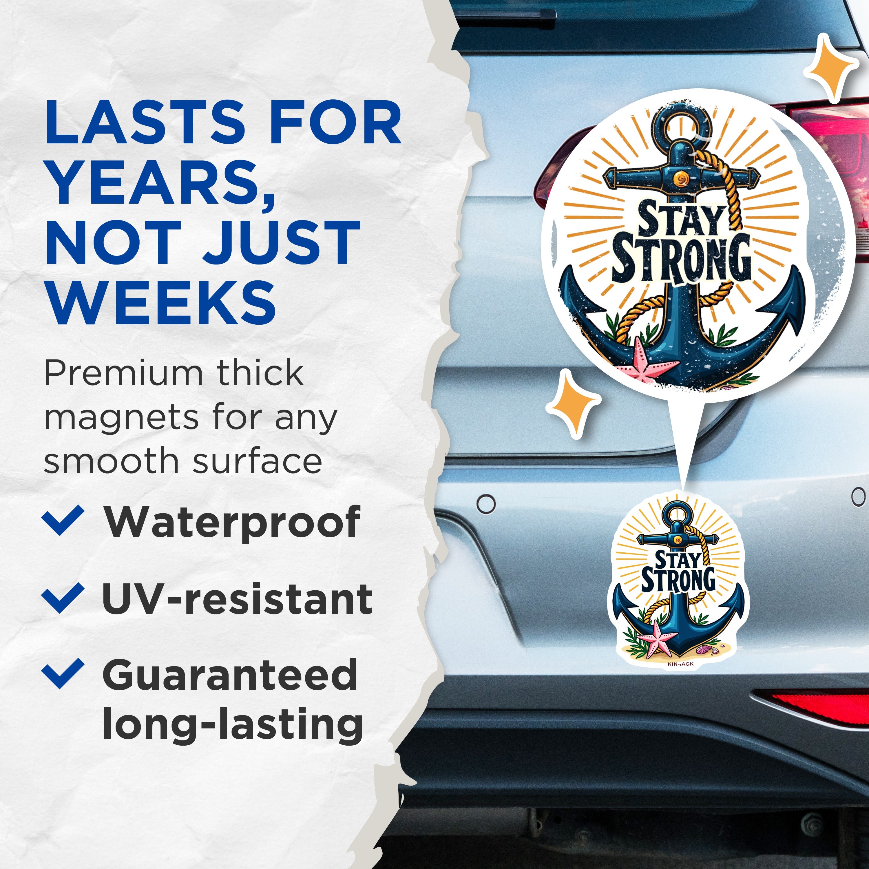 (2 Pack) Stay Strong Anchor Magnets - Inspirational Ocean Decor - Nautical Beach Refrigerator Item - 5 Inches On Longest Side - Thick Durable Magnet - Made in USA - MAG37927