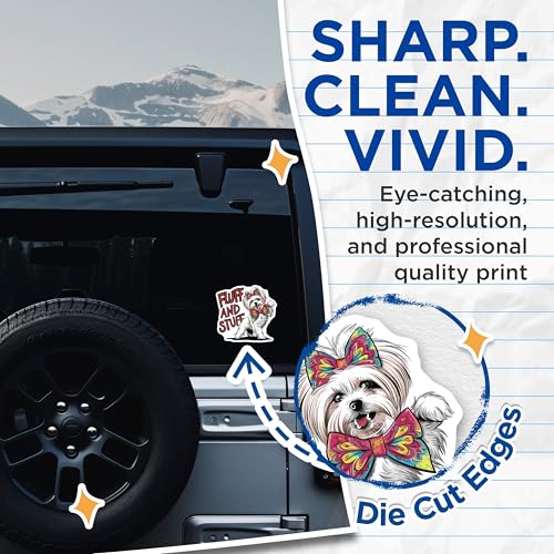 (2 Pack) Fluff and Stuff Stickers - 5" On Longest Side - Sticks to Smooth Flat Surfaces - Made in USA - BMCS8520 - BMCS8520