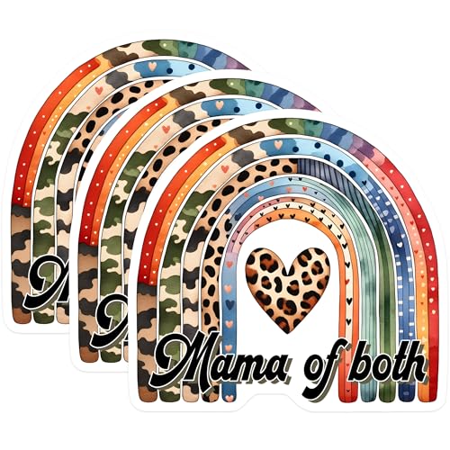 (3 Pack) Mama of Both Decals - Rainbow Decal - Leopard Heart Mom Decal - 3 Inches On Longest Side - Easy Peel & Apply - Made in USA - 3MCS6953