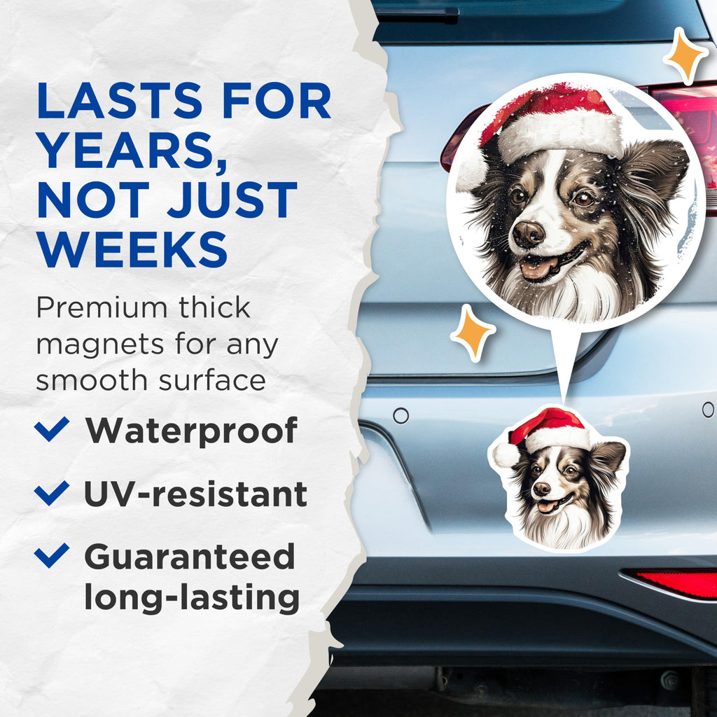 (2 Pack) Christmas Dog Magnets - Santa Hat Holiday Decor - Festive Pet Animal Lover Accents - Cute Doggy Refrigerator Magnets - 5 Inches On Longest Side - Thick Durable Magnet - Made in USA - MAG23784