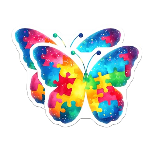(2 Pack) Butterfly Puzzle Piece Magnets - Autism Awareness - 5" On Longest Side - for Cars, Fridges, Toolboxes - Made in USA - MAG7895