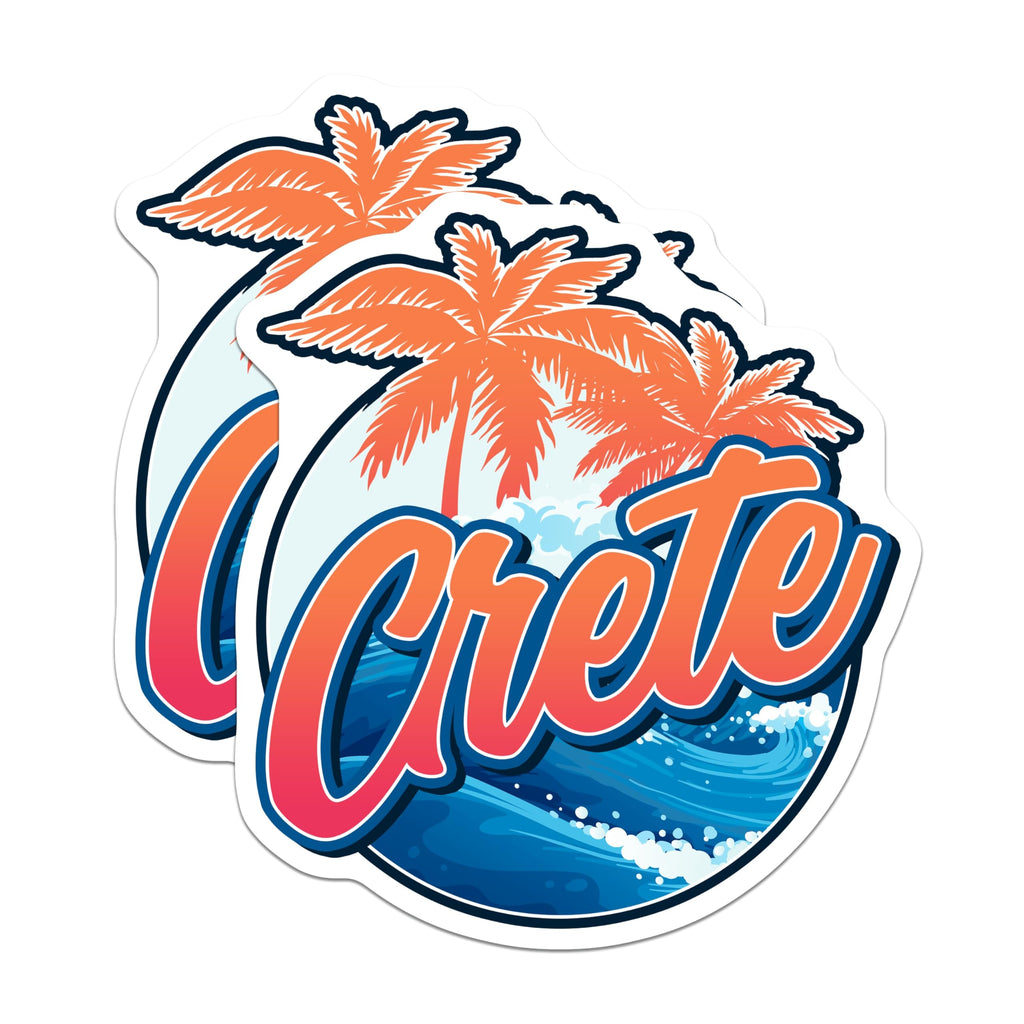(2 Pack) Crete Magnets - Greece Island Decor - Tropical Palm Tree Artwork - 5" On Longest Side - Premium Magnet - for Cars, Refrigerators, Toolboxes, Lockers - Made in USA - MAG17941