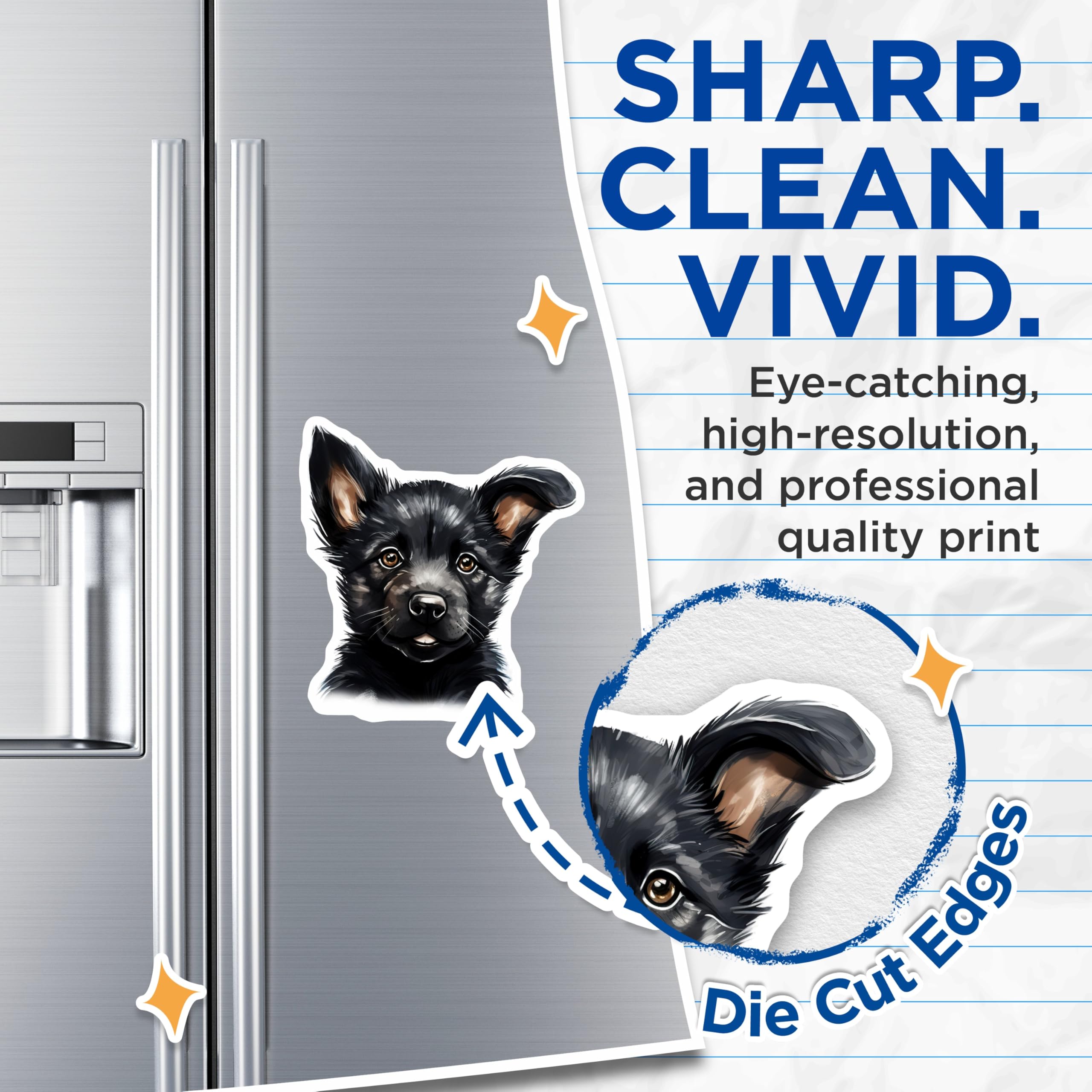 (2 Pack) Cute Black Puppy Magnets - Dog Mom Refrigerator Decor - Pet Owner Home Accessories - Adorable Animal Art - 5 Inches On Longest Side - Thick Durable Magnet - Made in USA - MAG27465