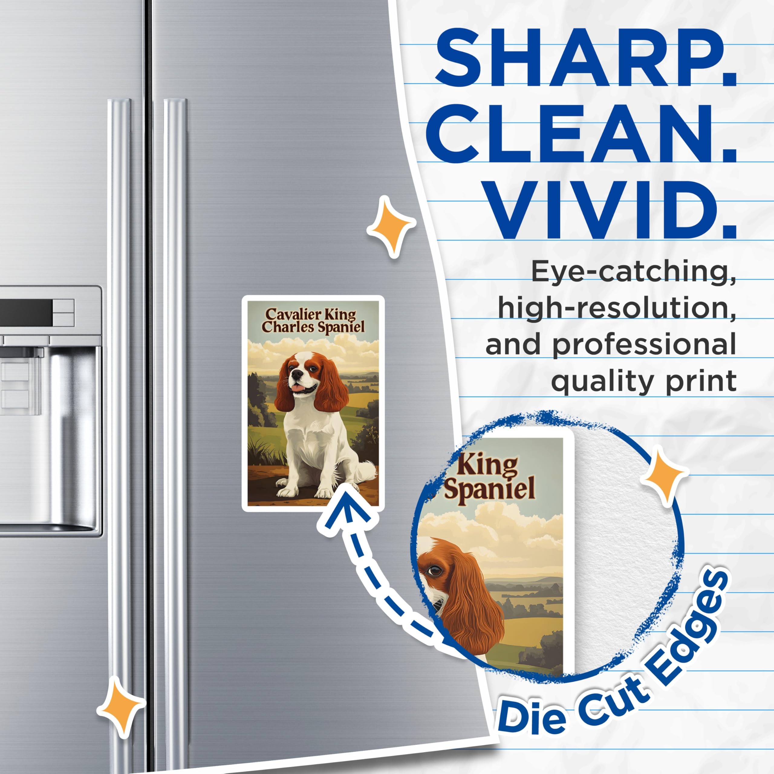 (2 Pack) Cavalier King Charles Spaniel Magnets - Blenheim Dog Owner Decor - Pet Portrait Art - Kennel Club Magnet - 5 Inches On Longest Side - Thick Durable Magnet - Made in USA - MAG21698