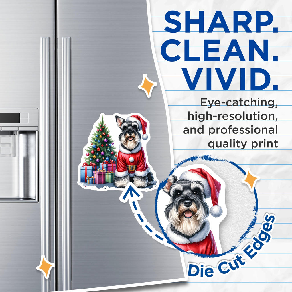 (2 Pack) Schnauzer Christmas Magnets - Santa Dog Holiday Decor - Pet Lover Seasonal Art - 5 Inches On Longest Side - Thick Durable Magnet - Made in USA - MAG27571