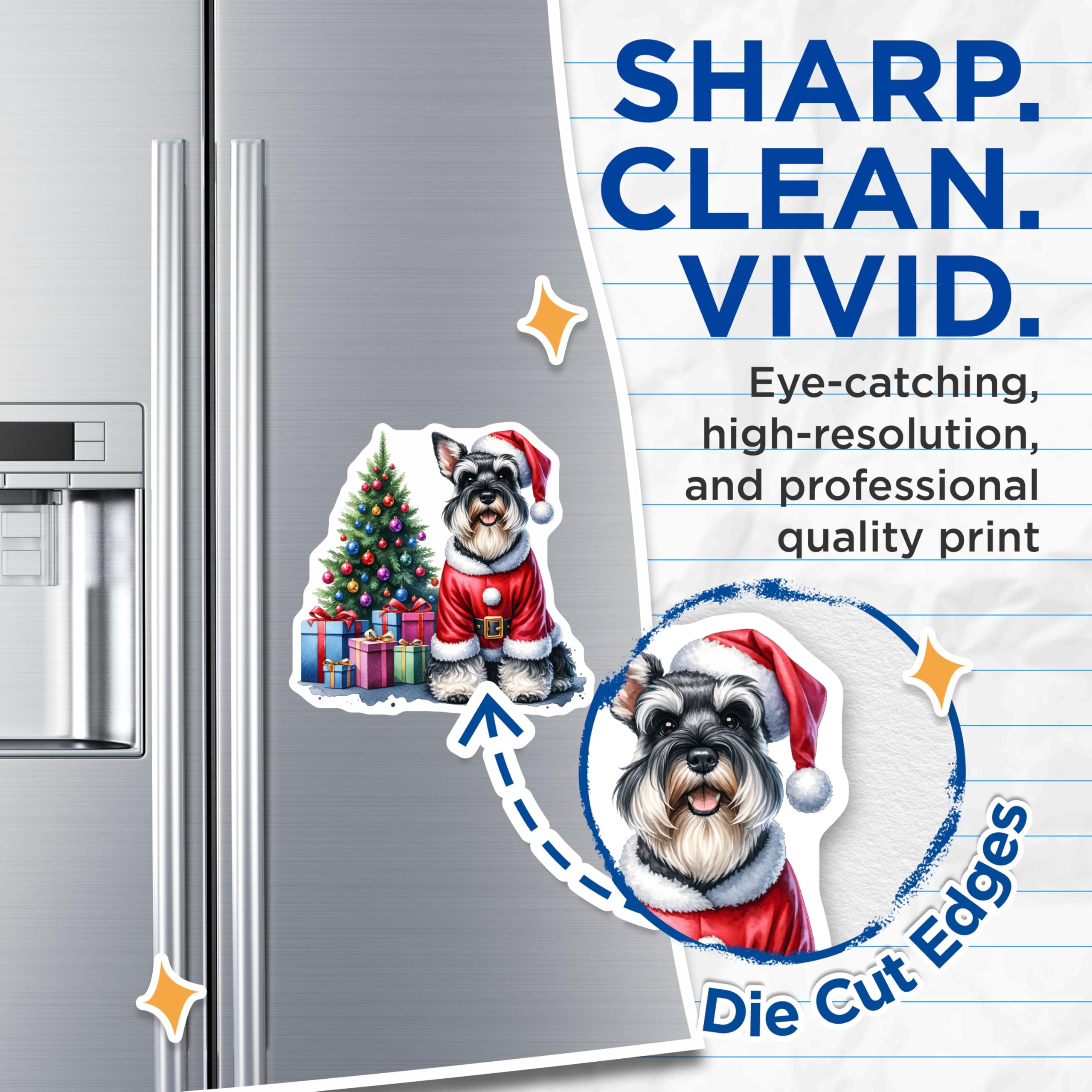 (2 Pack) Schnauzer Christmas Magnets - Santa Dog Holiday Decor - Pet Lover Seasonal Art - 5 Inches On Longest Side - Thick Durable Magnet - Made in USA - MAG27571