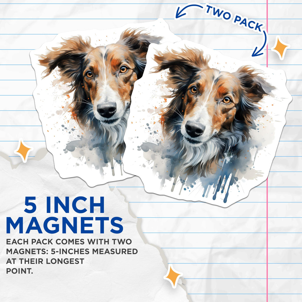 (2 Pack) Border Collie Magnets - Watercolor Dog Art - Pet Animal Lover - 5 Inches On Longest Side - Thick Durable Magnet - Made in USA - MAG24491
