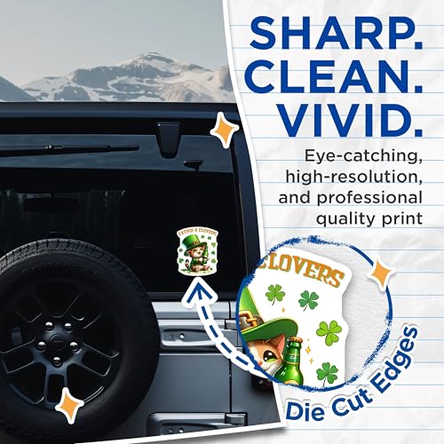 (2 Pack) St. Patrick's Day Cat Stickers - Cute Catnip Clovers - Adorable Cat with Shamrocks Decal - 5" On Longest Side - Sticks to Smooth Flat Surfaces - Made in USA - BMCS8114