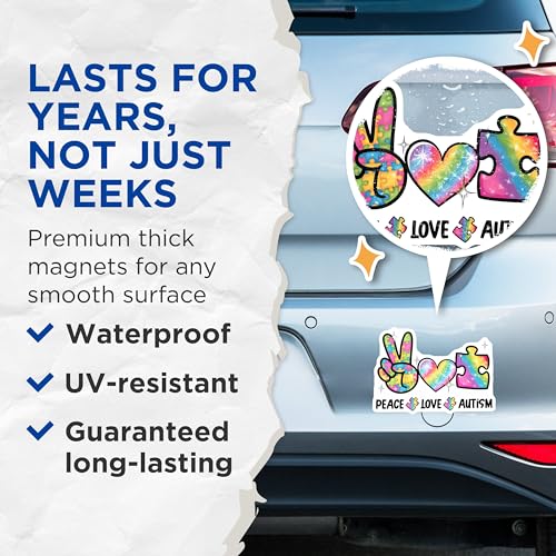 (2 Pack) Autism Awareness Magnet - Colorful Puzzle Pieces - 5" On Longest Side - Sticks to Smooth Flat Surfaces - Made in USA - MAG9699