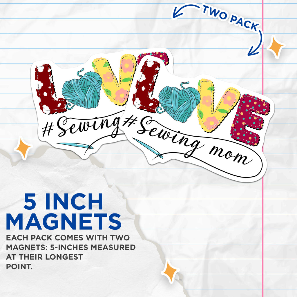 (2 Pack) Sewing Mom Magnets - Crafter Mama Kitchen Decor - Quilting Lover Mother's Day Accents - 5 Inches On Longest Side - Thick Durable Magnet - Made in USA - MAG38719