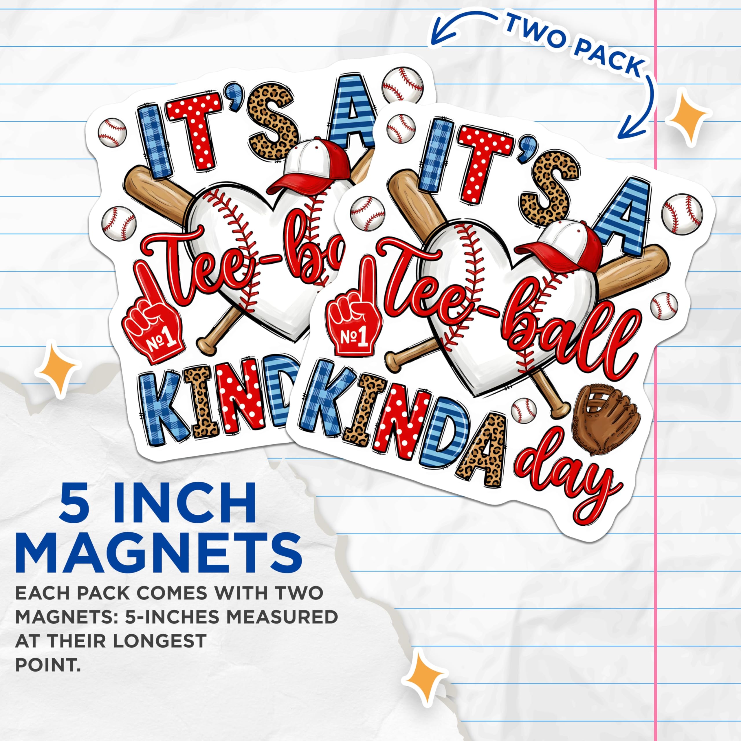 (2 Pack) It's a Tee-Ball Kinda Day Magnets - Baseball Mom Dad Coach Fridge Magnets - Youth Sports Team Appreciation - 5 Inches On Longest Side - Thick Durable Magnet - Made in USA - MAG30671
