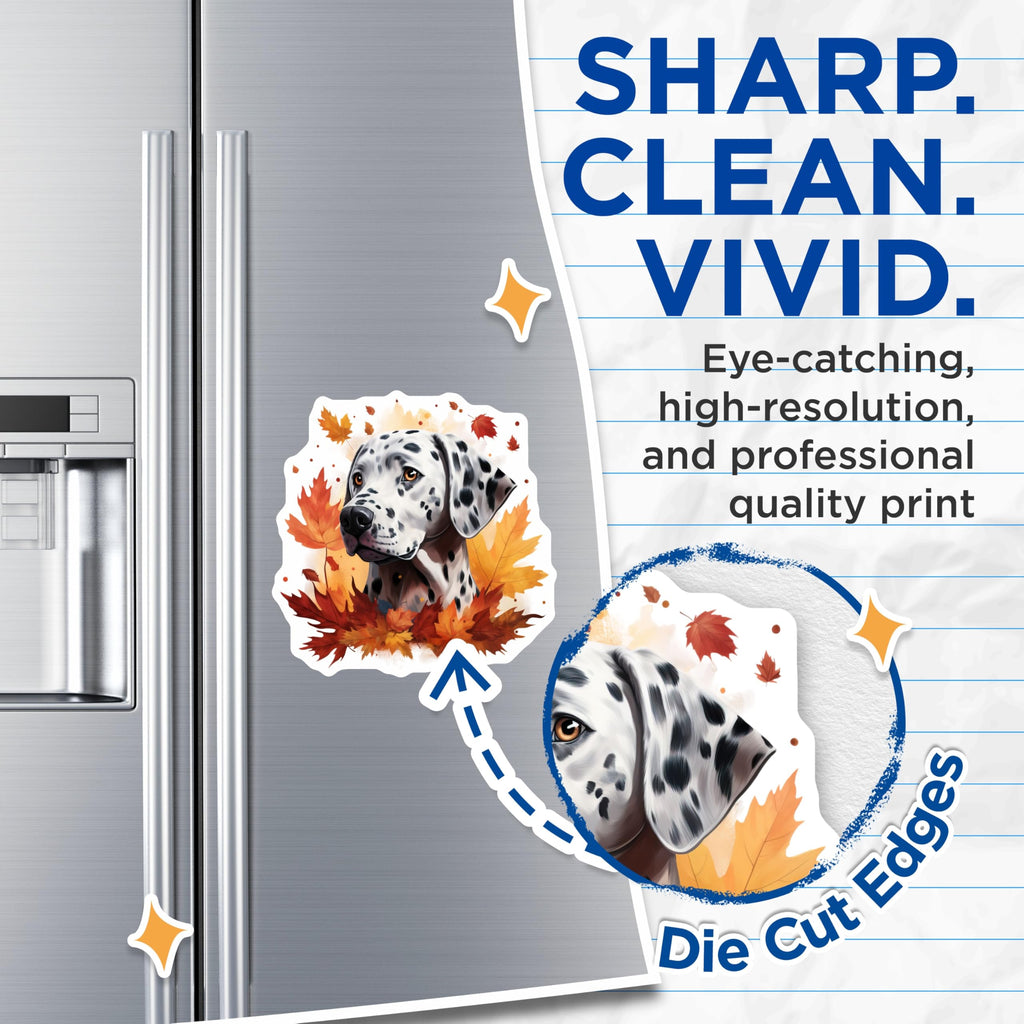 (2 Pack) Dalmatian Fall Magnets - Autumn Dog Decor - Dog Mom Fridge Accent - 5 Inches On Longest Side - Thick Durable Magnet - Made in USA - MAG30703